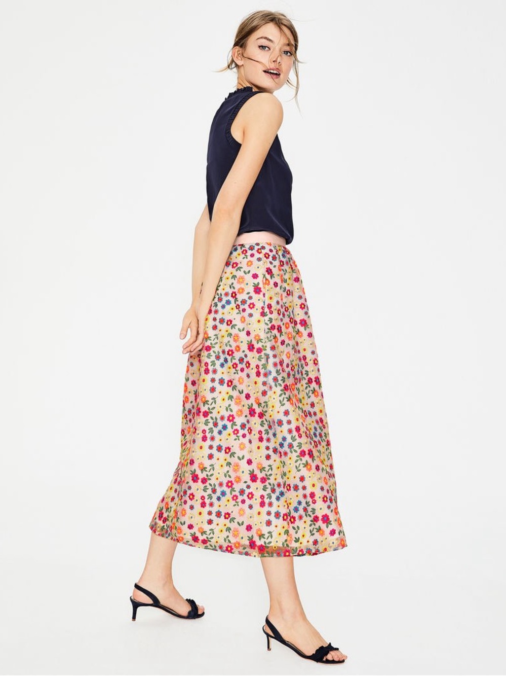 Boden Marjorie Organza Midi Skirt Colorful Floral Embroidered Size US 10 Party - Picture 3 of 15